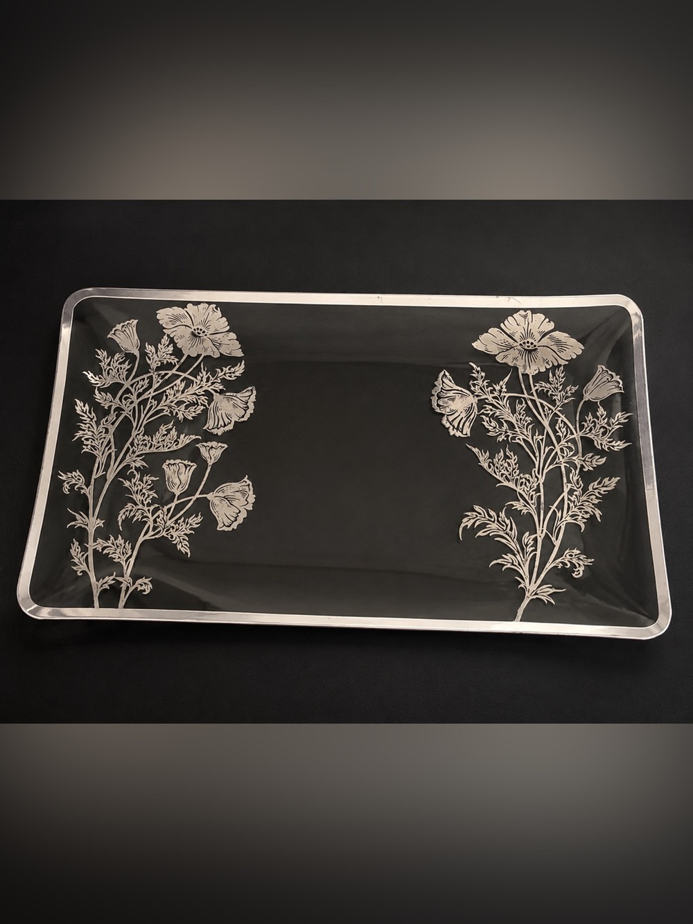 Vintage Silver City Poppy Floral Glass Vanity Tray| Cottagecore Grandmillennial - Picture 2 of 9